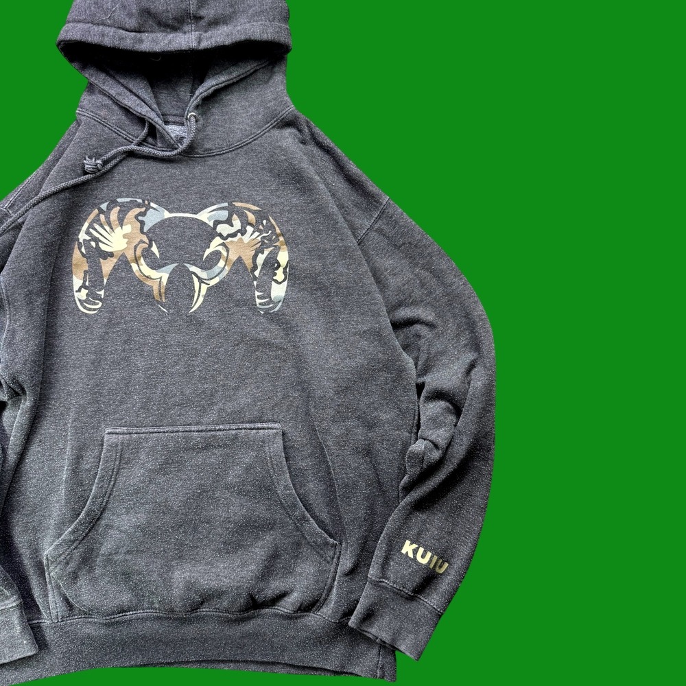 Kuiu Ram Logo Pullover Hoodie Mens L Fleece Gray Camo Hunting Sweatshirt Warm